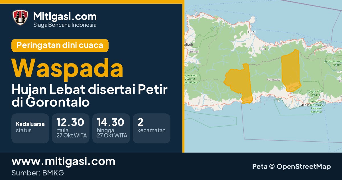 Peringatan dini cuaca BMKG tingkat Waspada di Gorontalo. (Mitigasi.com/data BMKG)