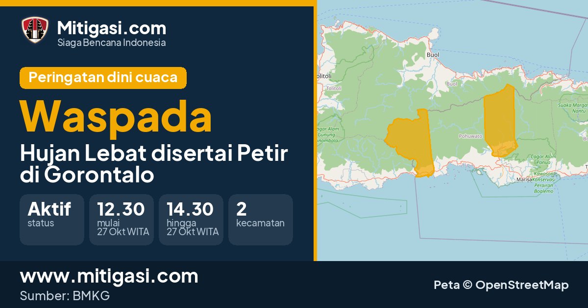 Peringatan dini cuaca BMKG tingkat Waspada di Gorontalo. (Mitigasi.com/data BMKG)