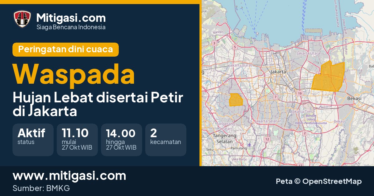 Peringatan dini cuaca BMKG tingkat Waspada di DKI Jakarta. (Mitigasi.com/data BMKG)