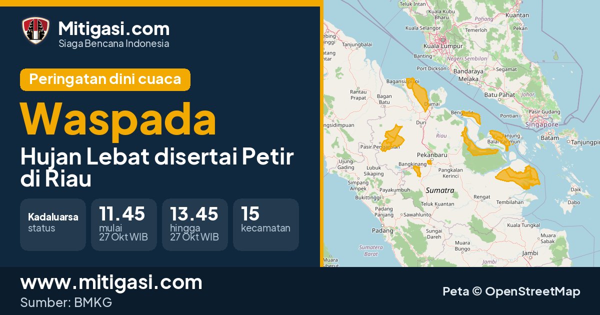 Peringatan dini cuaca BMKG tingkat Waspada di Riau. (Mitigasi.com/data BMKG)