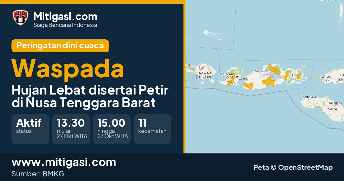 Peringatan dini cuaca BMKG tingkat Waspada di Nusa Tenggara Barat. (Mitigasi.com/data BMKG)