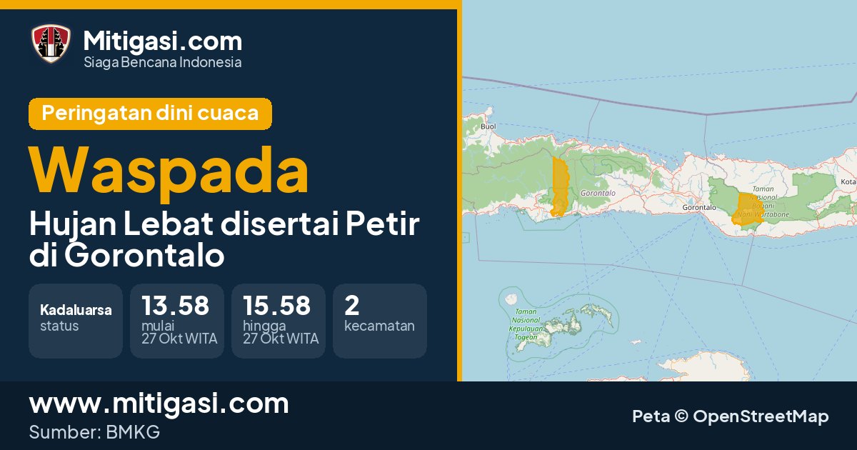 Peringatan dini cuaca BMKG tingkat Waspada di Gorontalo. (Mitigasi.com/data BMKG)