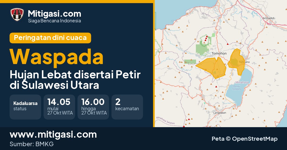 Peringatan dini cuaca BMKG tingkat Waspada di Sulawesi Utara. (Mitigasi.com/data BMKG)