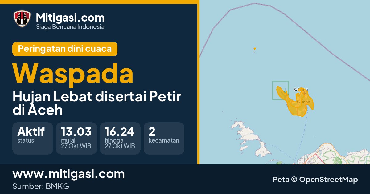 Peringatan dini cuaca BMKG tingkat Waspada di Aceh. (Mitigasi.com/data BMKG)