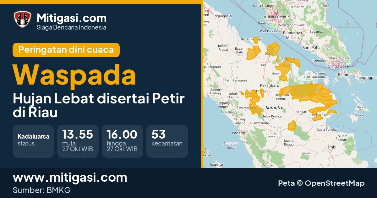 Peringatan dini cuaca BMKG tingkat Waspada di Riau. (Mitigasi.com/data BMKG)
