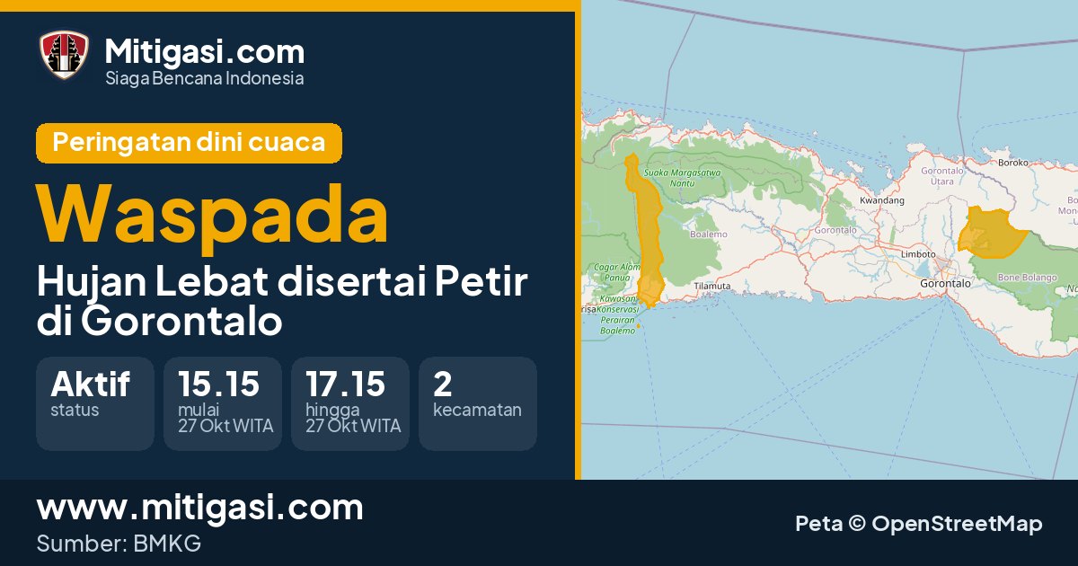 Peringatan dini cuaca BMKG tingkat Waspada di Gorontalo. (Mitigasi.com/data BMKG)