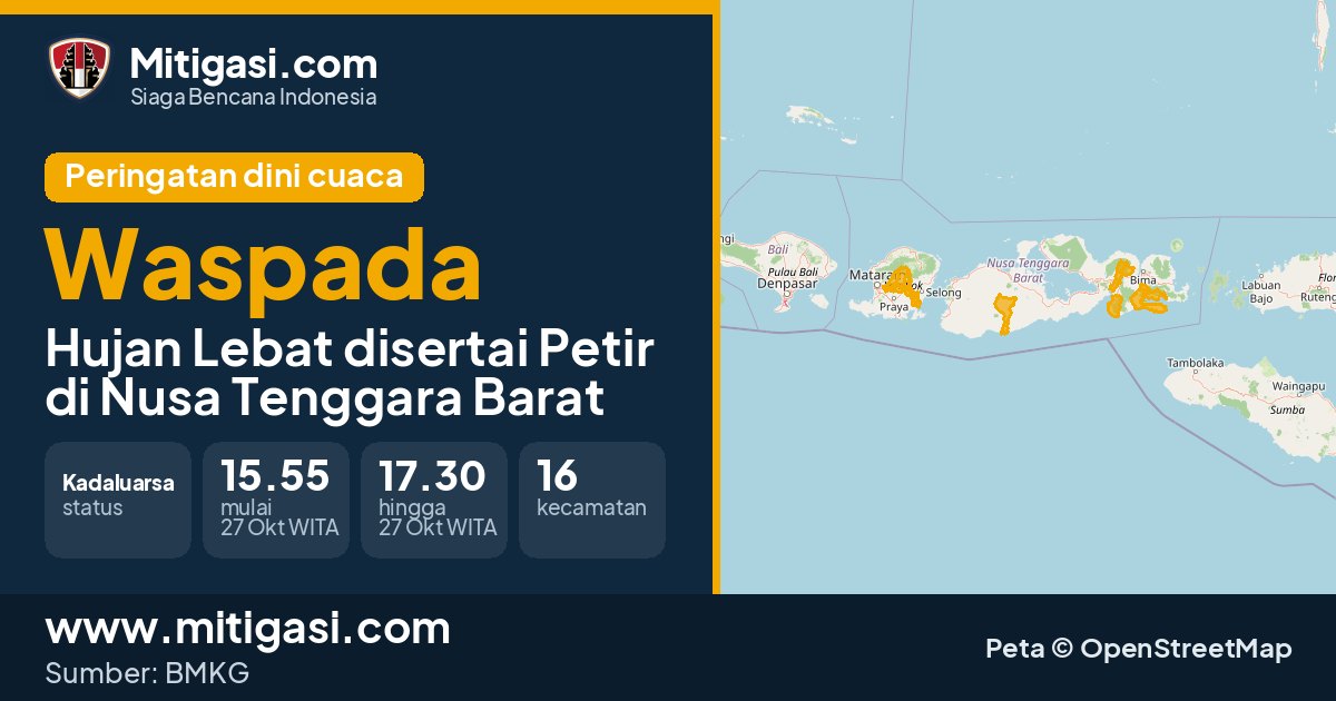 Peringatan dini cuaca BMKG tingkat Waspada di Nusa Tenggara Barat. (Mitigasi.com/data BMKG)
