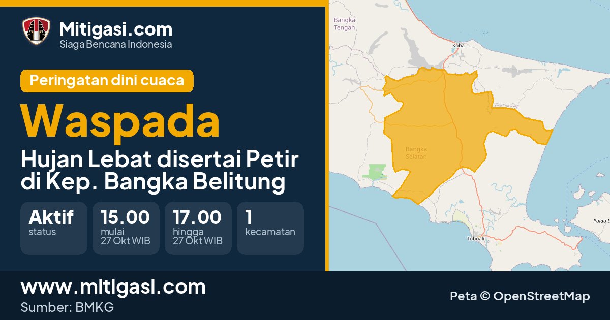 Peringatan dini cuaca BMKG tingkat Waspada di Kep. Bangka Belitung. (Mitigasi.com/data BMKG)