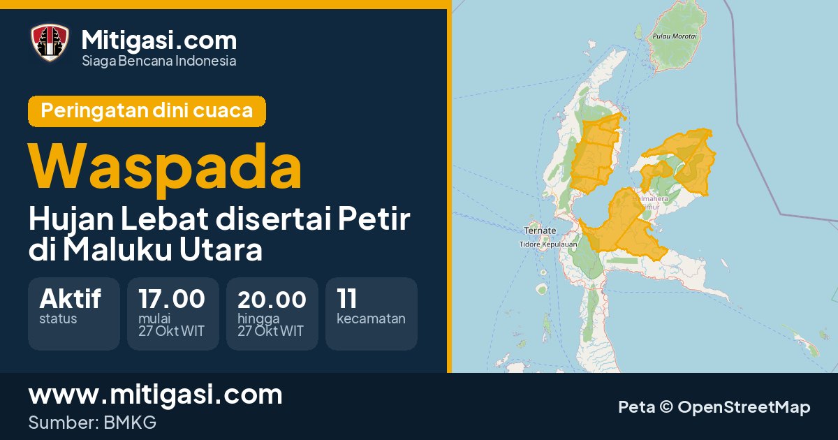 Peringatan dini cuaca BMKG tingkat Waspada di Maluku Utara. (Mitigasi.com/data BMKG)
