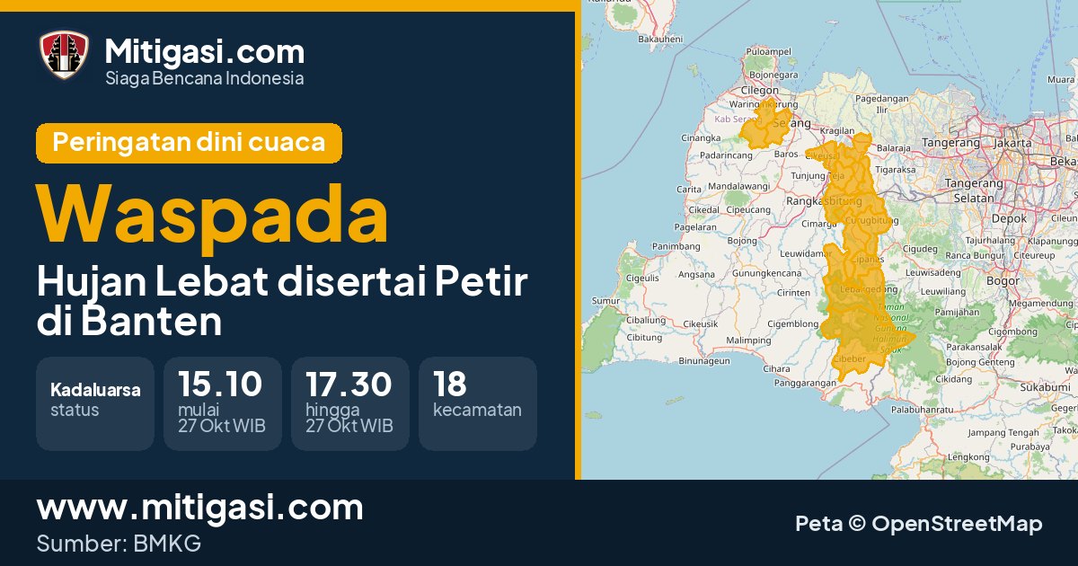 Peringatan dini cuaca BMKG tingkat Waspada di Banten. (Mitigasi.com/data BMKG)