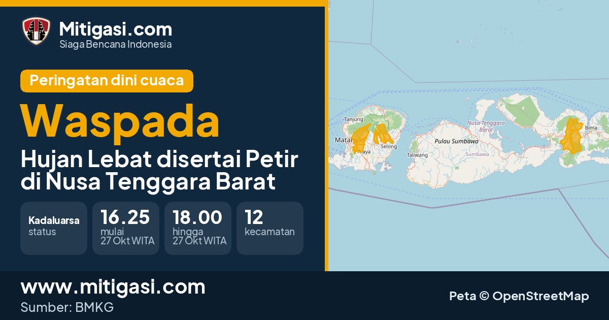 Peringatan dini cuaca BMKG tingkat Waspada di Nusa Tenggara Barat. (Mitigasi.com/data BMKG)