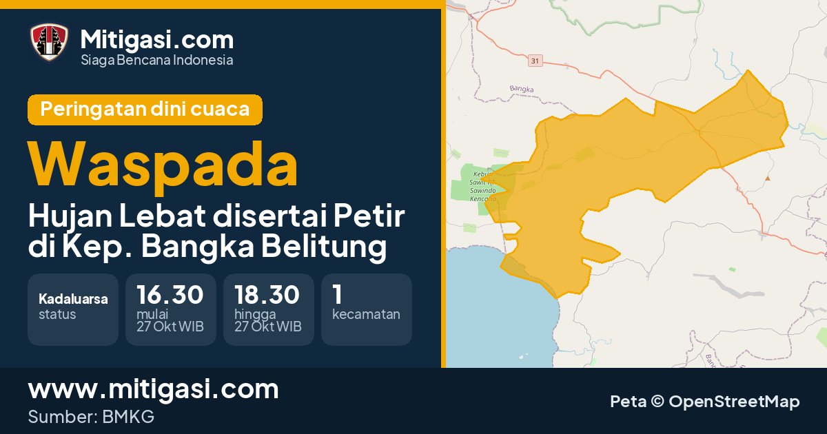 Peringatan dini cuaca BMKG tingkat Waspada di Kep. Bangka Belitung. (Mitigasi.com/data BMKG)