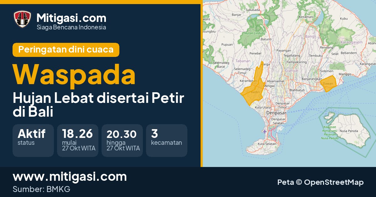 Peringatan dini cuaca BMKG tingkat Waspada di Bali. (Mitigasi.com/data BMKG)