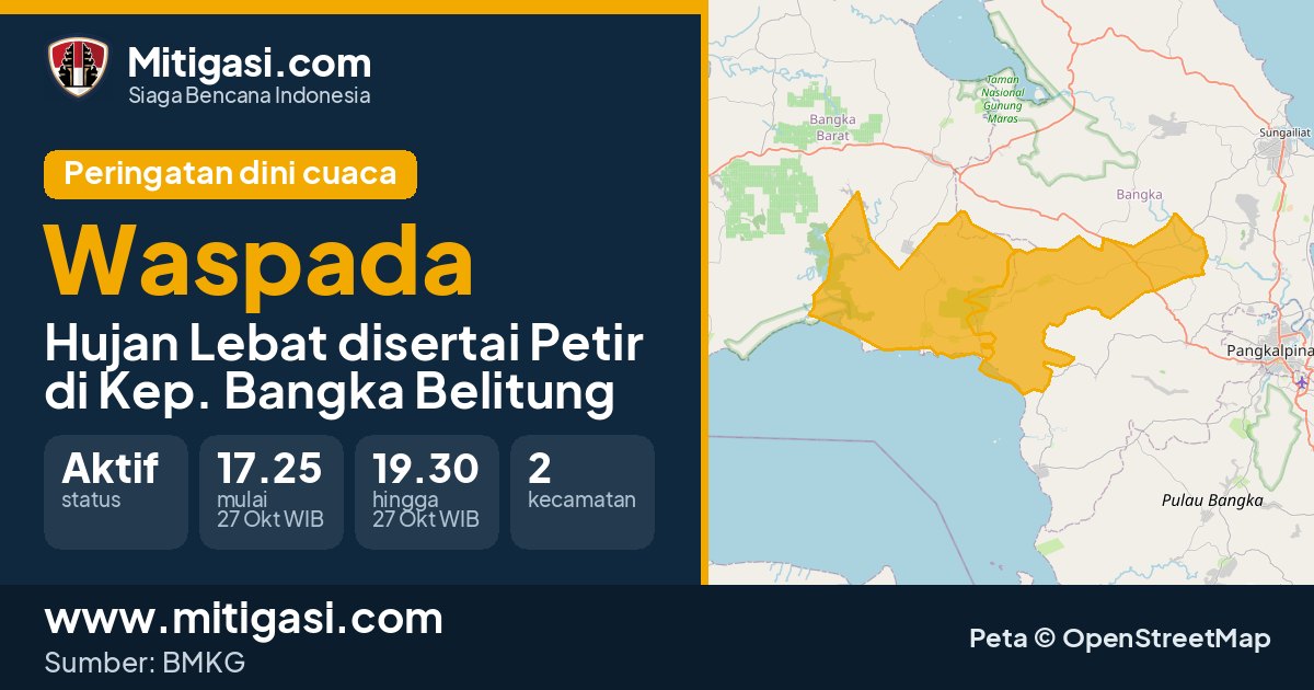 Peringatan dini cuaca BMKG tingkat Waspada di Kep. Bangka Belitung. (Mitigasi.com/data BMKG)