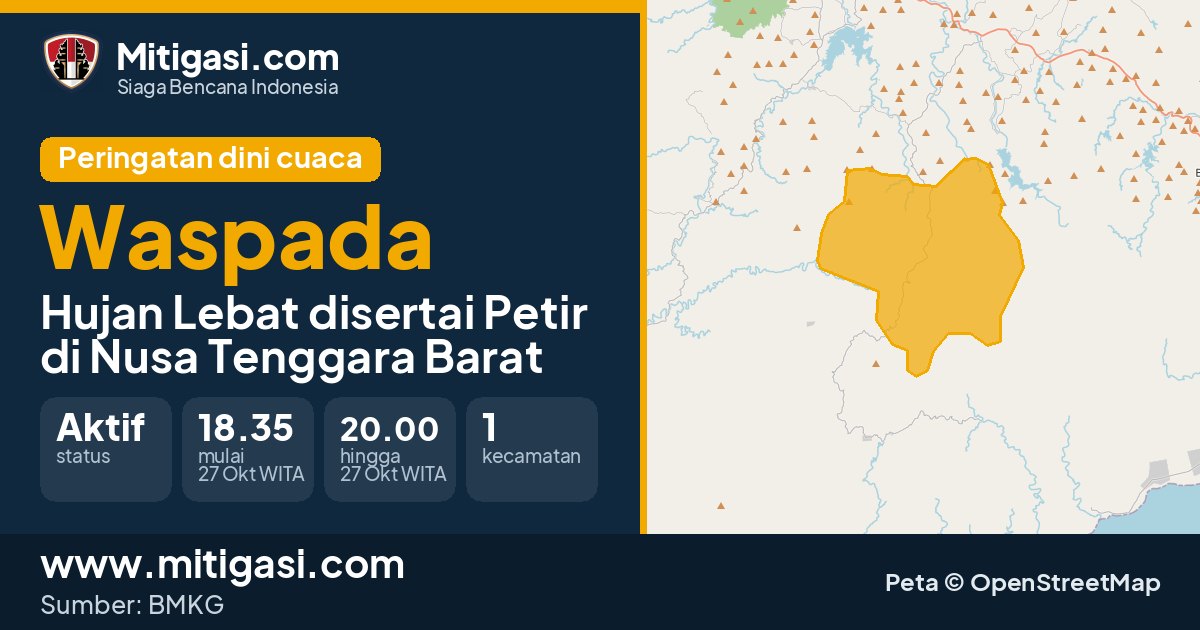 Peringatan dini cuaca BMKG tingkat Waspada di Nusa Tenggara Barat. (Mitigasi.com/data BMKG)