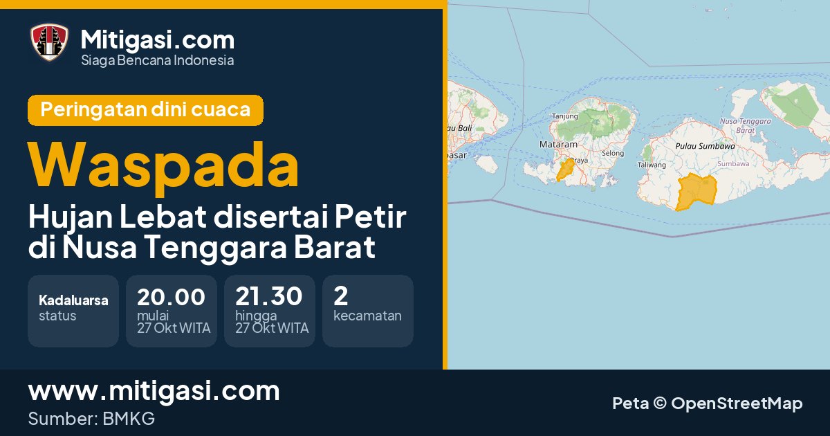Peringatan dini cuaca BMKG tingkat Waspada di Nusa Tenggara Barat. (Mitigasi.com/data BMKG)