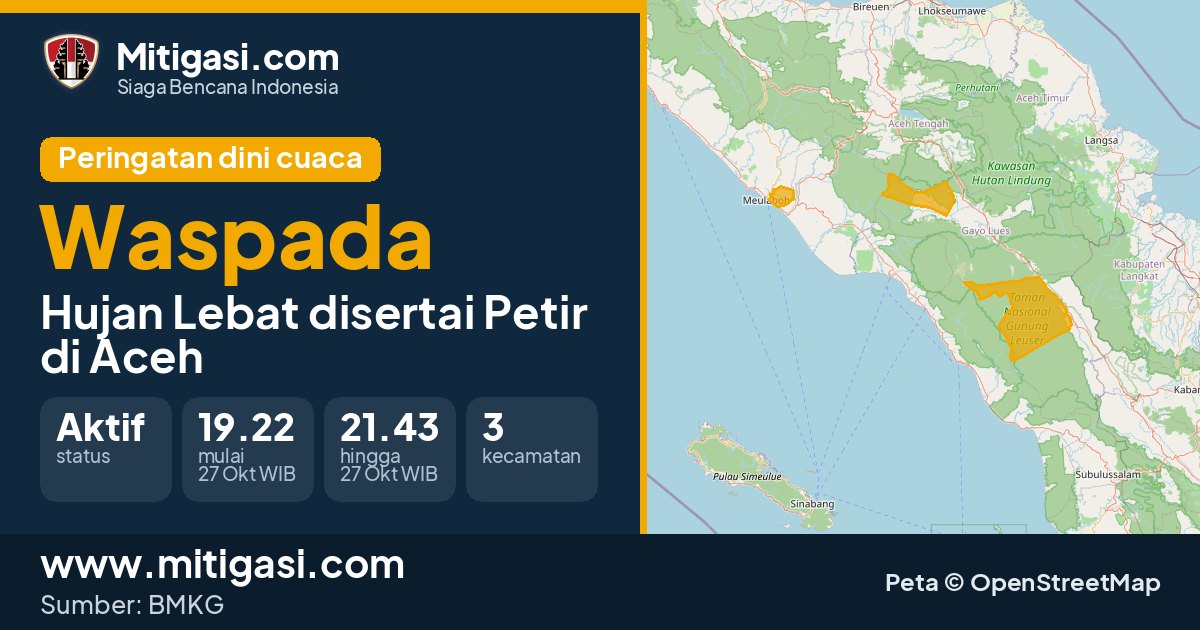 Peringatan dini cuaca BMKG tingkat Waspada di Aceh. (Mitigasi.com/data BMKG)