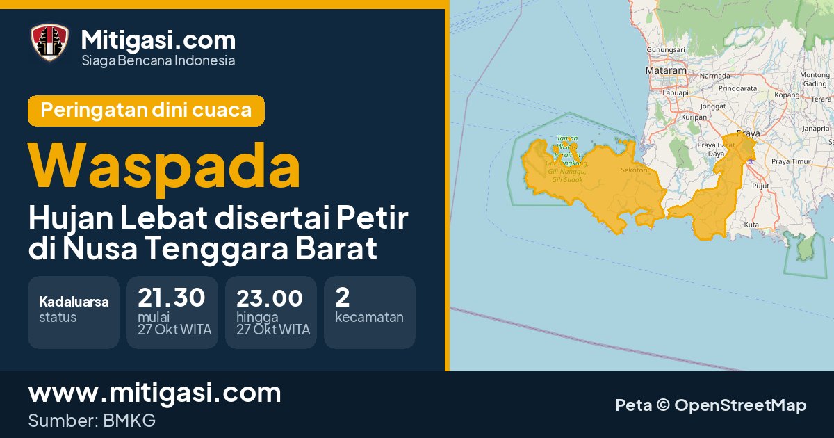 Peringatan dini cuaca BMKG tingkat Waspada di Nusa Tenggara Barat. (Mitigasi.com/data BMKG)