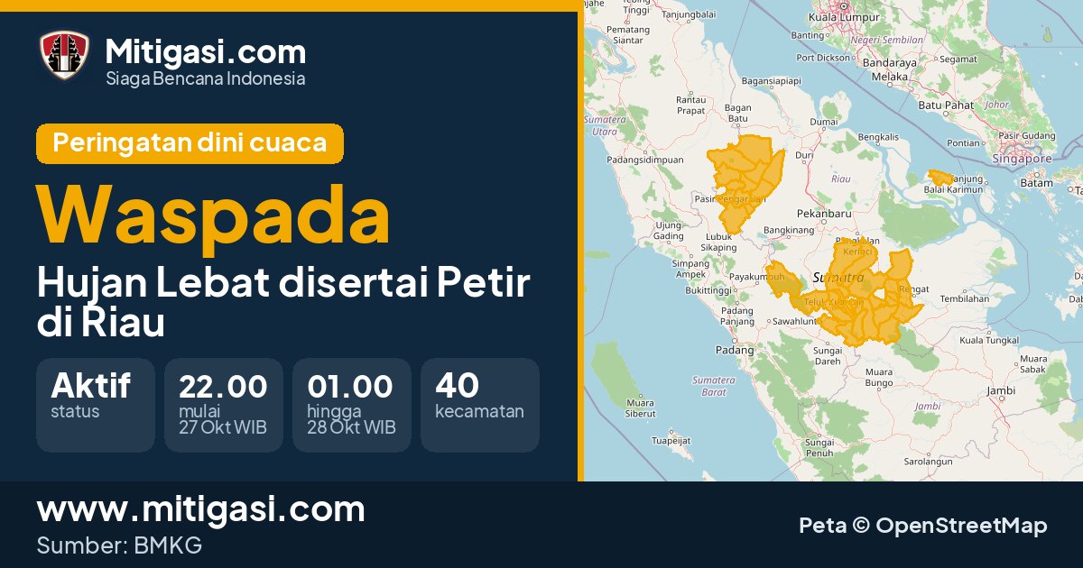 Peringatan dini cuaca BMKG tingkat Waspada di Riau. (Mitigasi.com/data BMKG)