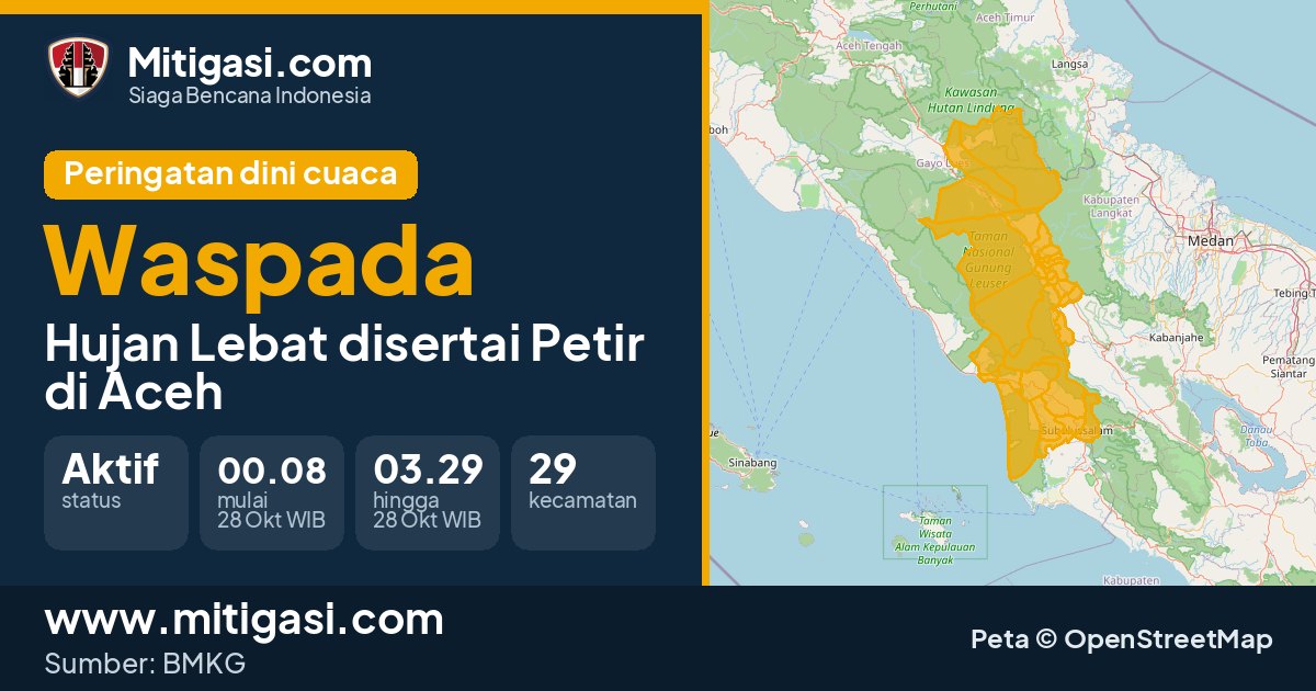 Peringatan dini cuaca BMKG tingkat Waspada di Aceh. (Mitigasi.com/data BMKG)