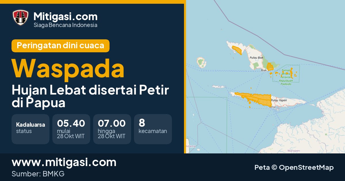 Peringatan dini cuaca BMKG tingkat Waspada di Papua. (Mitigasi.com/data BMKG)
