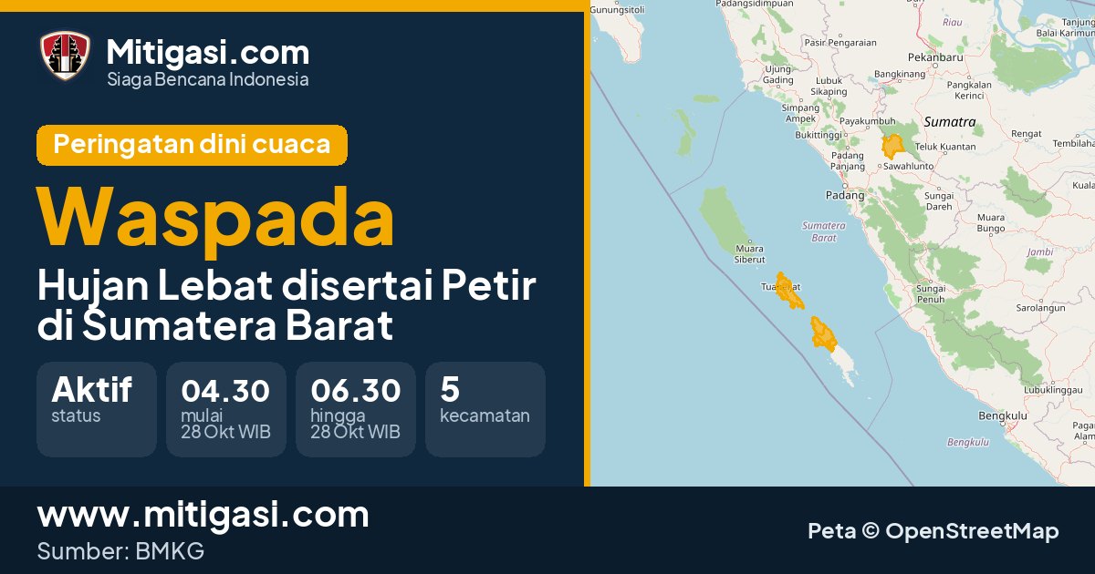 Peringatan dini cuaca BMKG tingkat Waspada di Sumatera Barat. (Mitigasi.com/data BMKG)