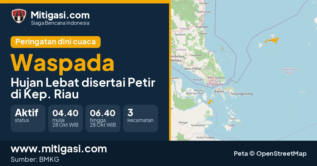Peringatan dini cuaca BMKG tingkat Waspada di Kep. Riau. (Mitigasi.com/data BMKG)
