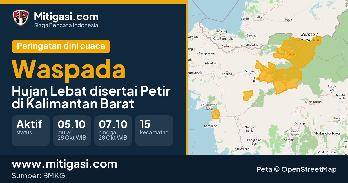 Peringatan dini cuaca BMKG tingkat Waspada di Kalimantan Barat. (Mitigasi.com/data BMKG)