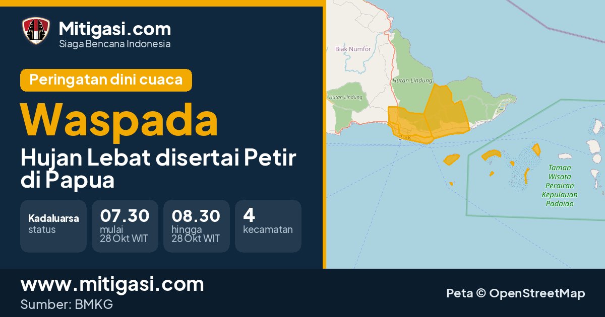 Peringatan dini cuaca BMKG tingkat Waspada di Papua. (Mitigasi.com/data BMKG)