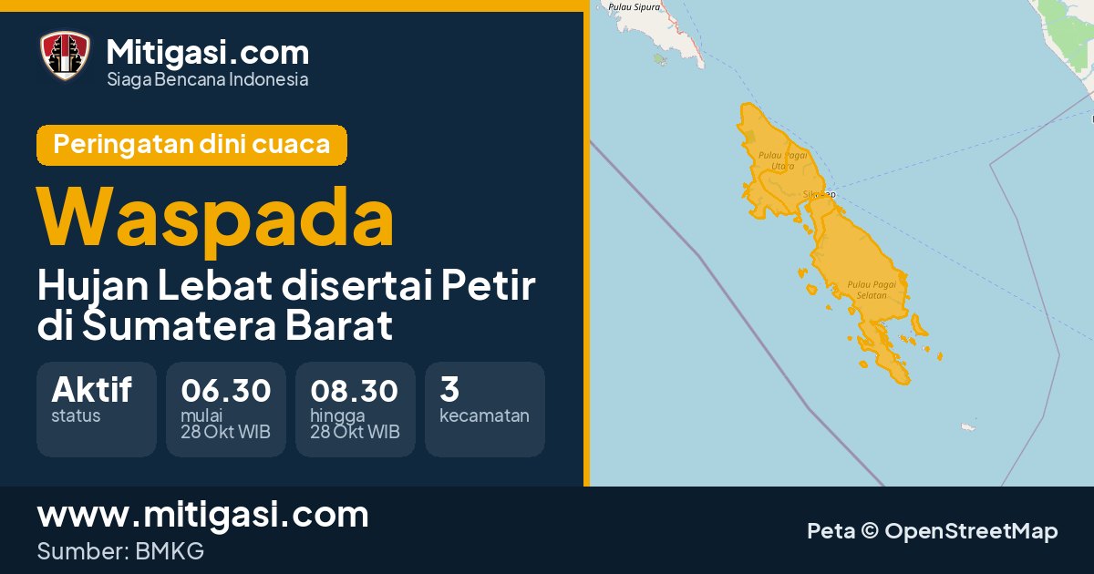 Peringatan dini cuaca BMKG tingkat Waspada di Sumatera Barat. (Mitigasi.com/data BMKG)