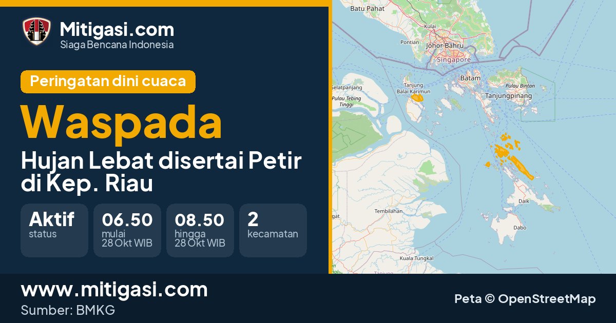 Peringatan dini cuaca BMKG tingkat Waspada di Kep. Riau. (Mitigasi.com/data BMKG)
