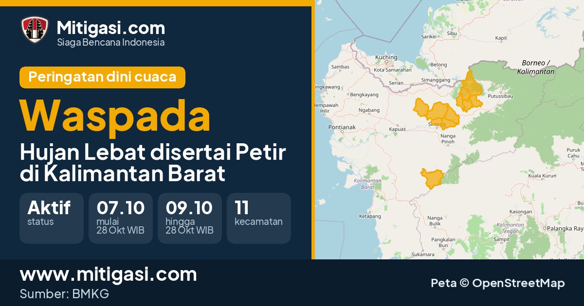 Peringatan dini cuaca BMKG tingkat Waspada di Kalimantan Barat. (Mitigasi.com/data BMKG)