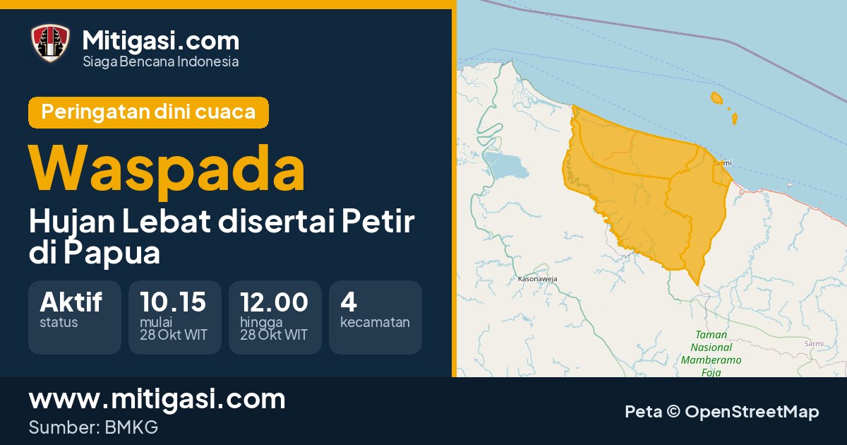 Peringatan dini cuaca BMKG tingkat Waspada di Papua. (Mitigasi.com/data BMKG)