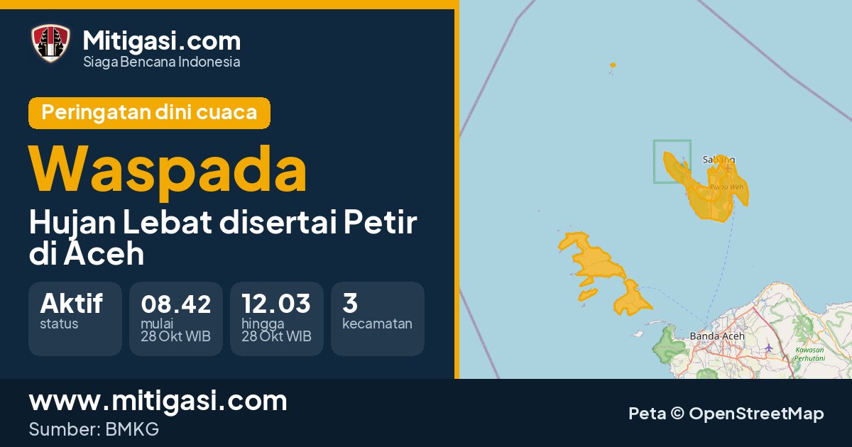Peringatan dini cuaca BMKG tingkat Waspada di Aceh. (Mitigasi.com/data BMKG)