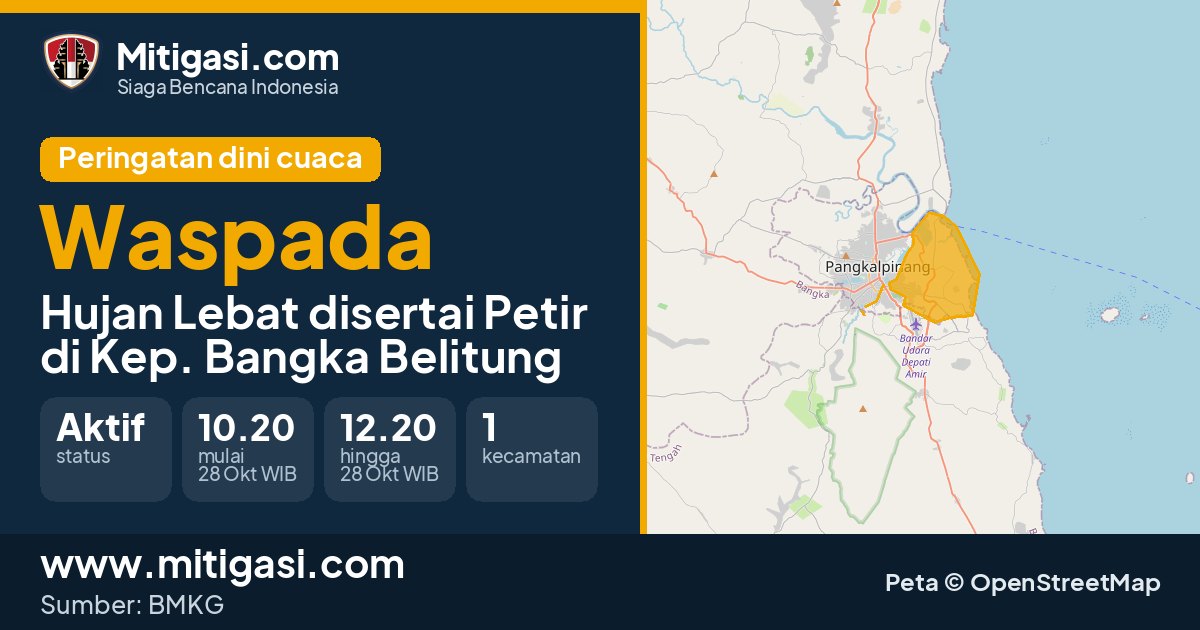 Peringatan dini cuaca BMKG tingkat Waspada di Kep. Bangka Belitung. (Mitigasi.com/data BMKG)