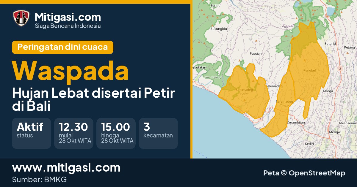 Peringatan dini cuaca BMKG tingkat Waspada di Bali. (Mitigasi.com/data BMKG)