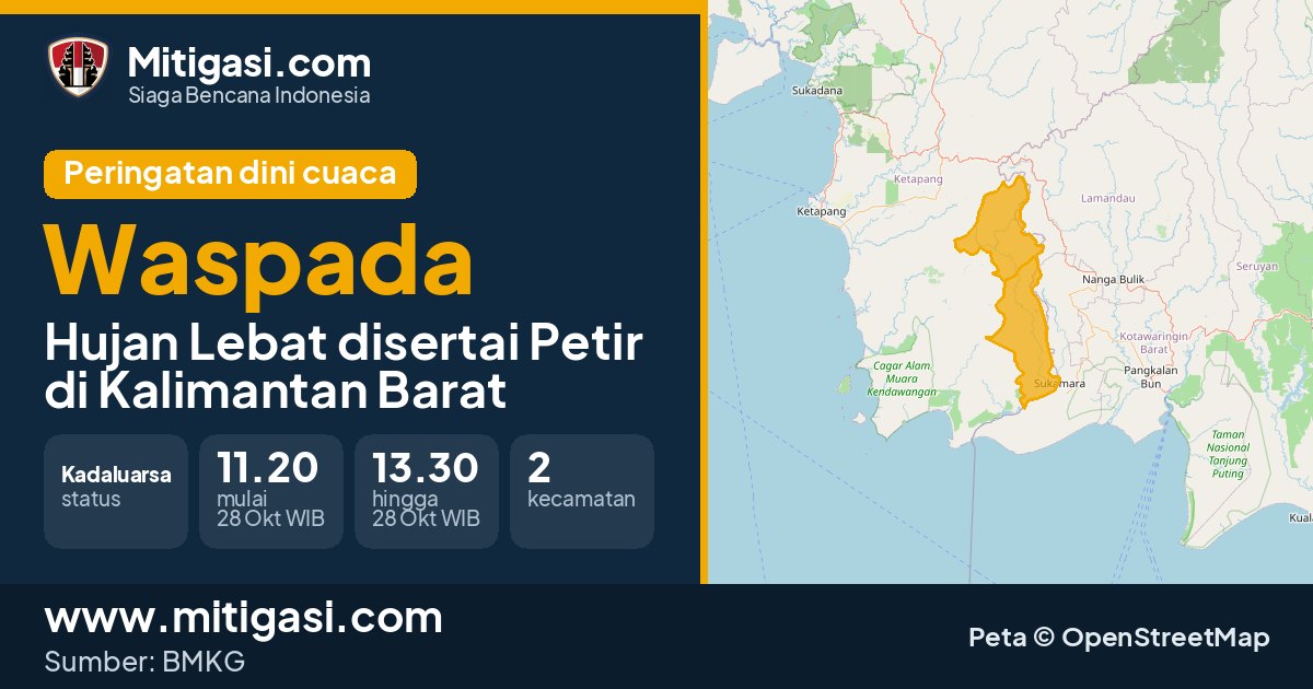 Peringatan dini cuaca BMKG tingkat Waspada di Kalimantan Barat. (Mitigasi.com/data BMKG)