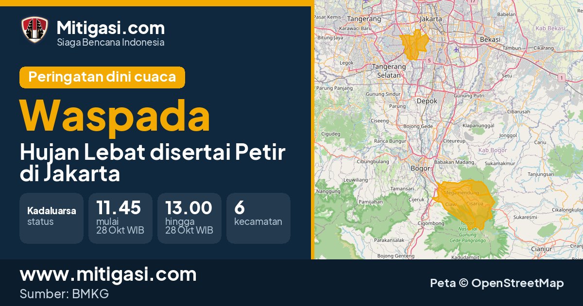 Peringatan dini cuaca BMKG tingkat Waspada di DKI Jakarta. (Mitigasi.com/data BMKG)