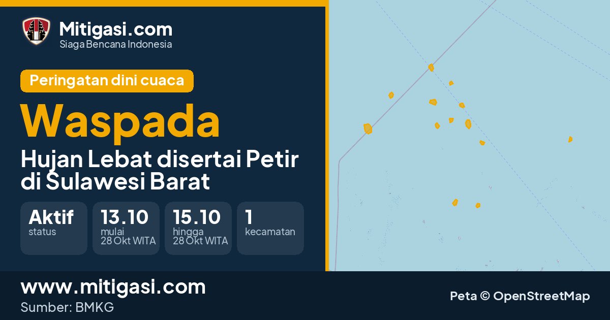 Peringatan dini cuaca BMKG tingkat Waspada di Sulawesi Barat. (Mitigasi.com/data BMKG)