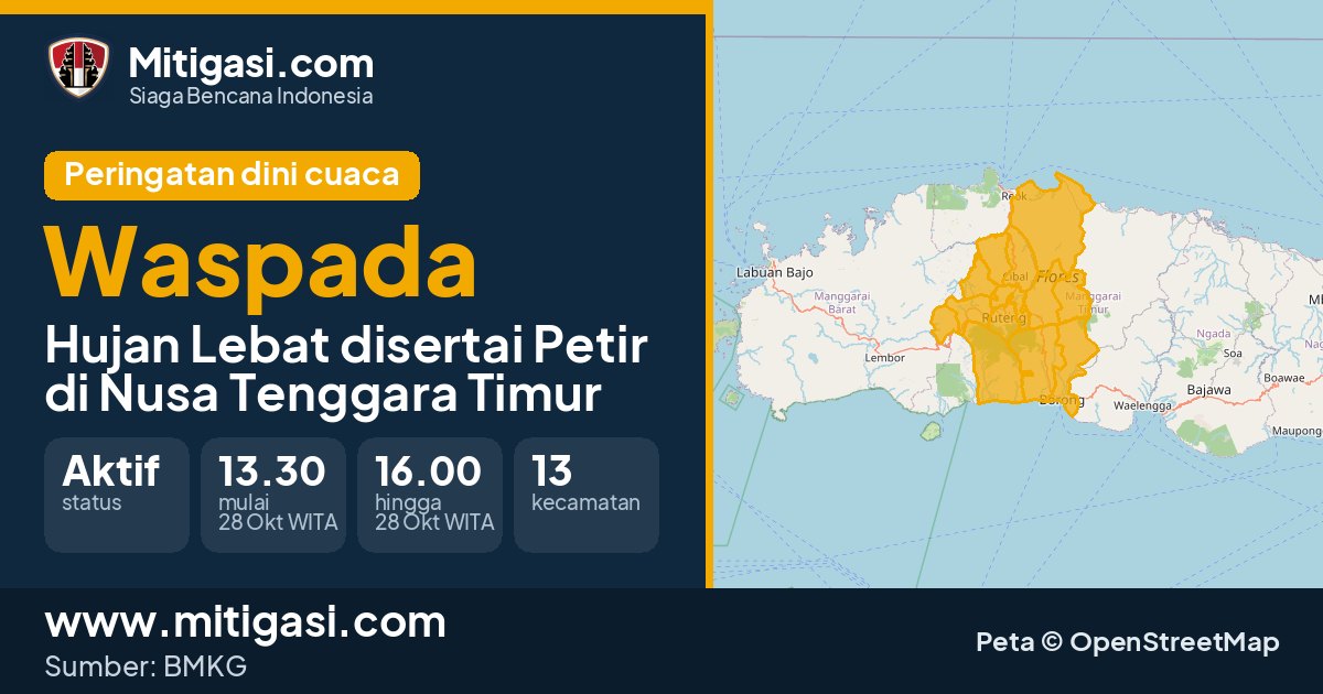 Peringatan dini cuaca BMKG tingkat Waspada di Nusa Tenggara Timur. (Mitigasi.com/data BMKG)