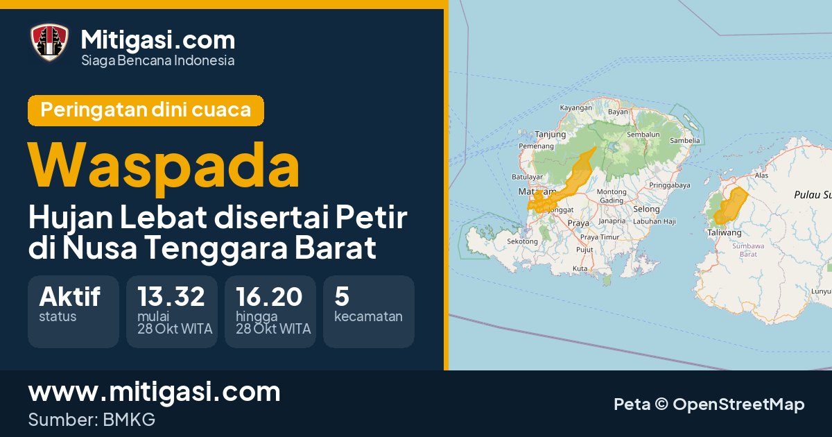 Peringatan dini cuaca BMKG tingkat Waspada di Nusa Tenggara Barat. (Mitigasi.com/data BMKG)