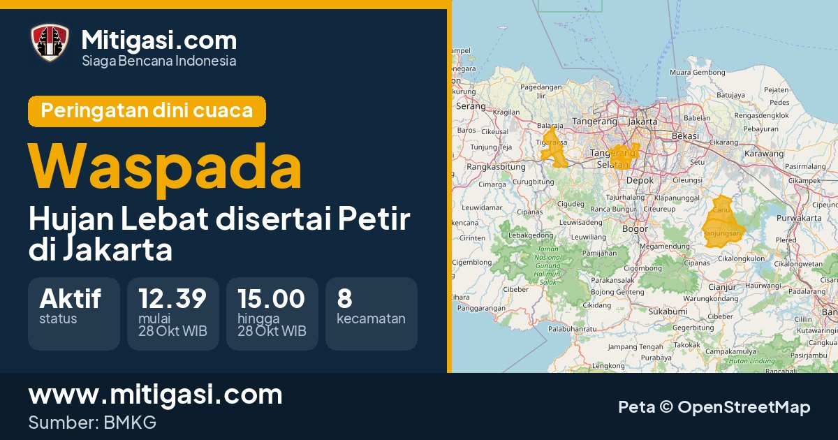 Peringatan dini cuaca BMKG tingkat Waspada di DKI Jakarta. (Mitigasi.com/data BMKG)