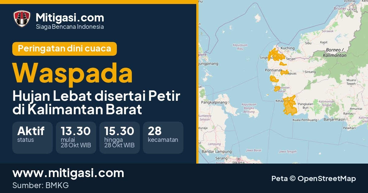 Peringatan dini cuaca BMKG tingkat Waspada di Kalimantan Barat. (Mitigasi.com/data BMKG)