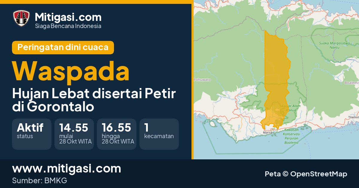 Peringatan dini cuaca BMKG tingkat Waspada di Gorontalo. (Mitigasi.com/data BMKG)