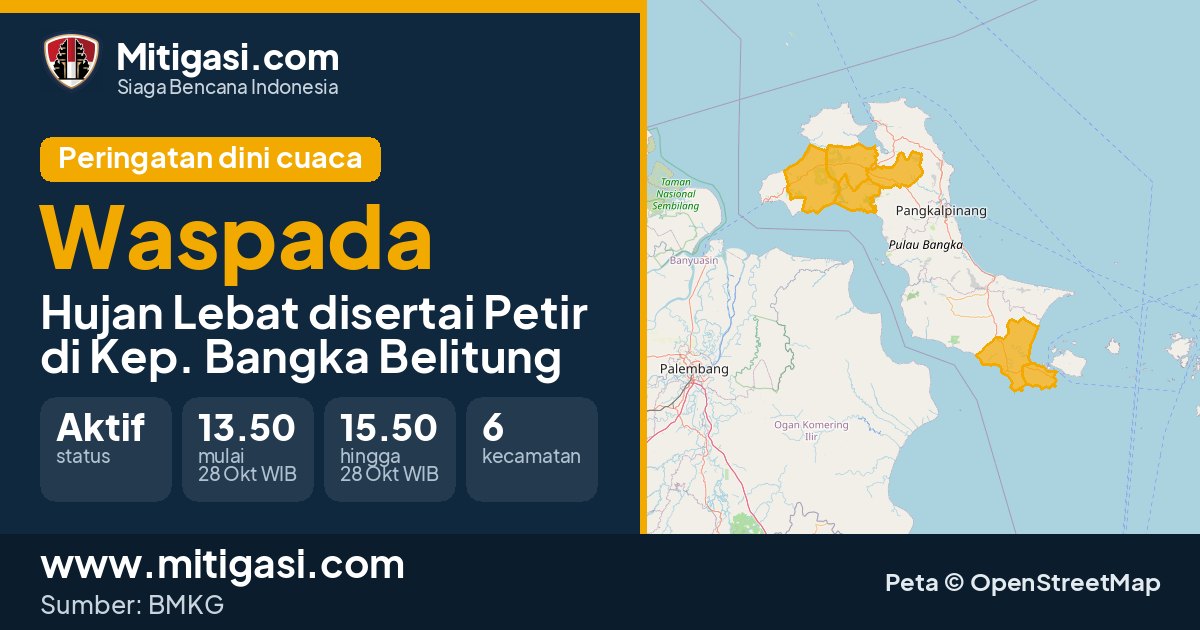 Peringatan dini cuaca BMKG tingkat Waspada di Kep. Bangka Belitung. (Mitigasi.com/data BMKG)