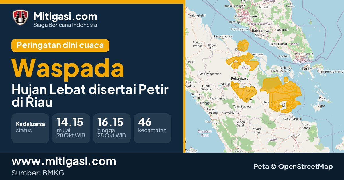 Peringatan dini cuaca BMKG tingkat Waspada di Riau. (Mitigasi.com/data BMKG)