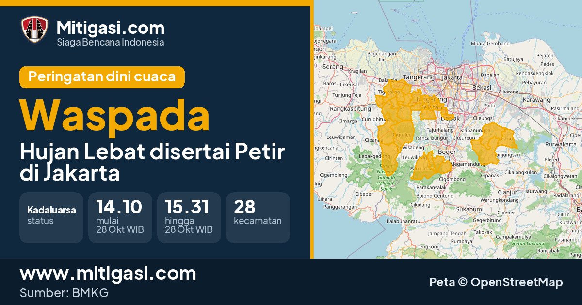 Peringatan dini cuaca BMKG tingkat Waspada di DKI Jakarta. (Mitigasi.com/data BMKG)