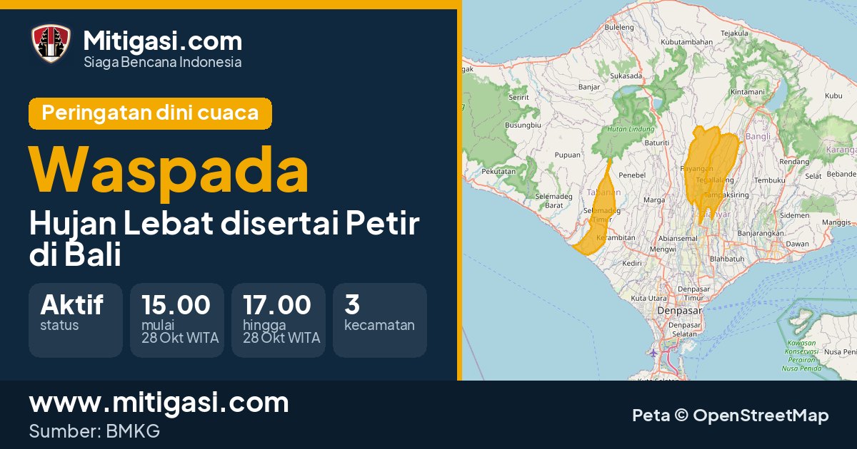 Peringatan dini cuaca BMKG tingkat Waspada di Bali. (Mitigasi.com/data BMKG)