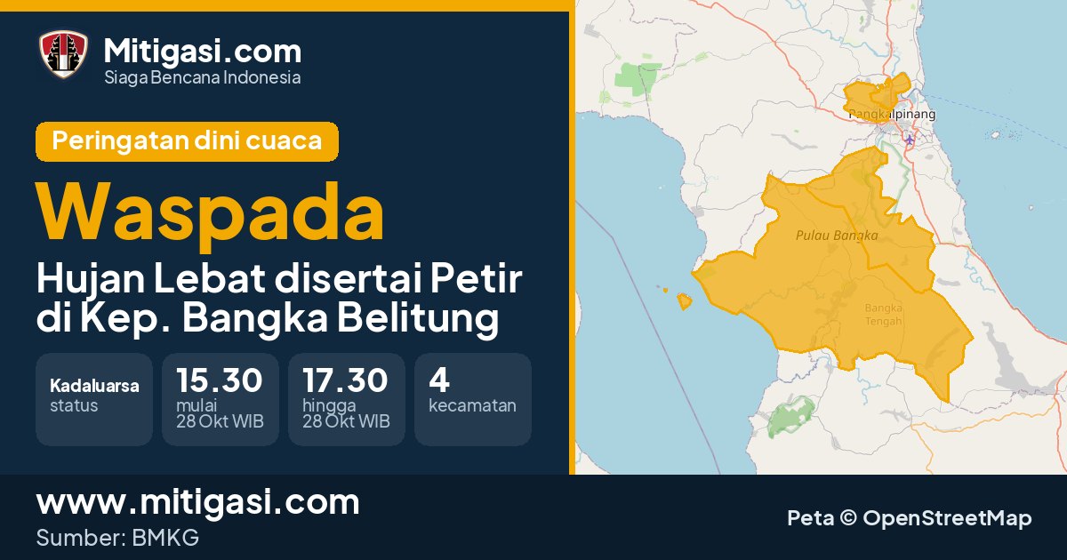 Peringatan dini cuaca BMKG tingkat Waspada di Kep. Bangka Belitung. (Mitigasi.com/data BMKG)