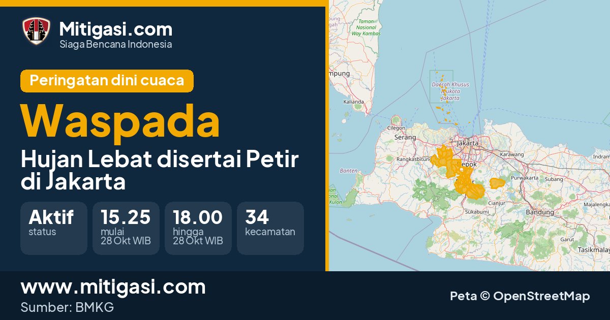 Peringatan dini cuaca BMKG tingkat Waspada di DKI Jakarta. (Mitigasi.com/data BMKG)